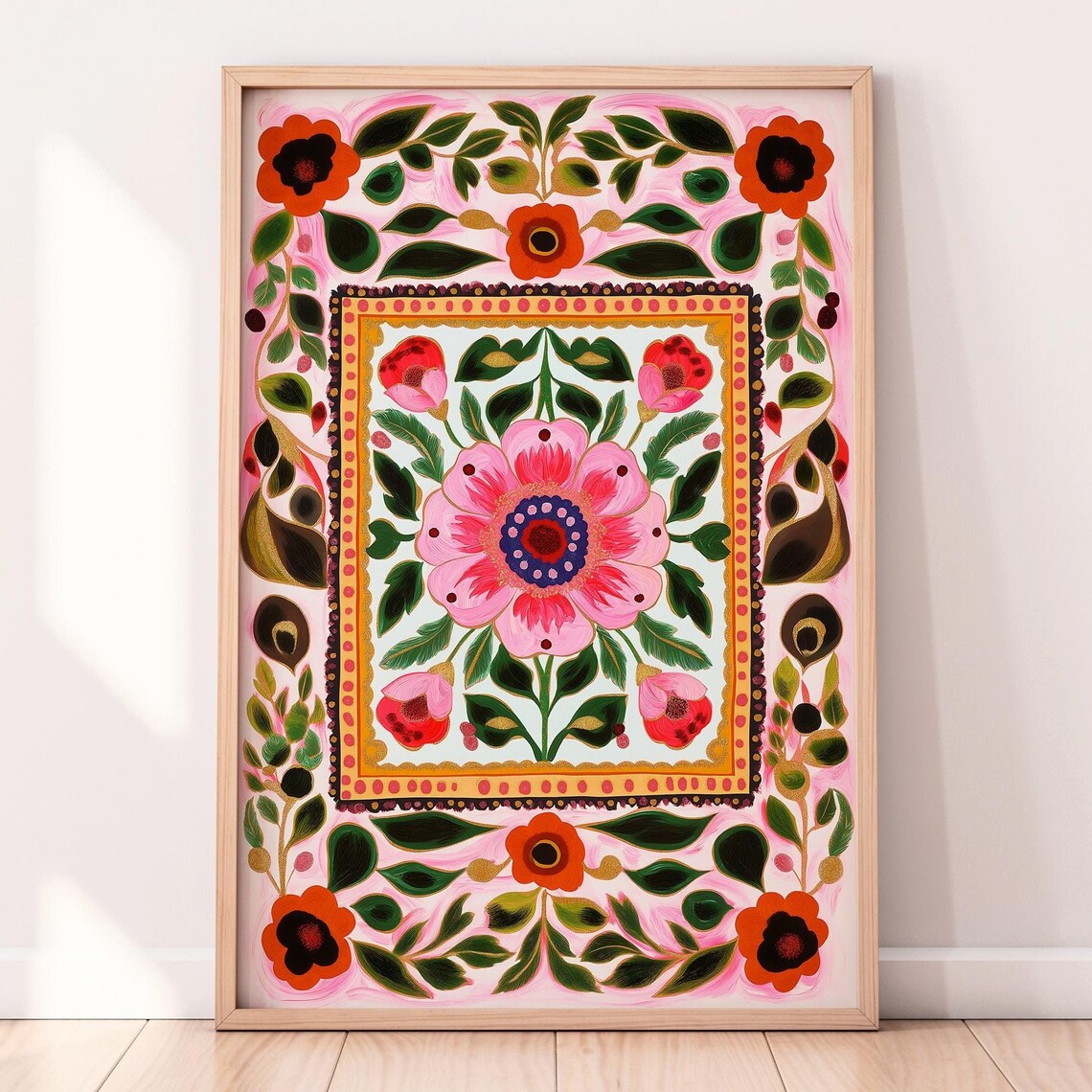 Norwegian Folk Art With Flowers Art Print - Image 2