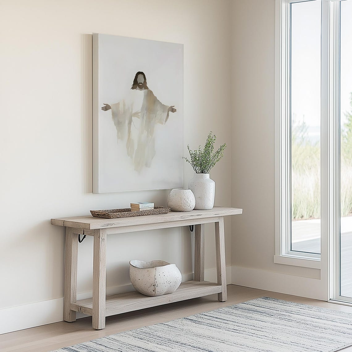 Minimalist Watercolor Jesus Christ With Open Arms Christian Poster - Image 4