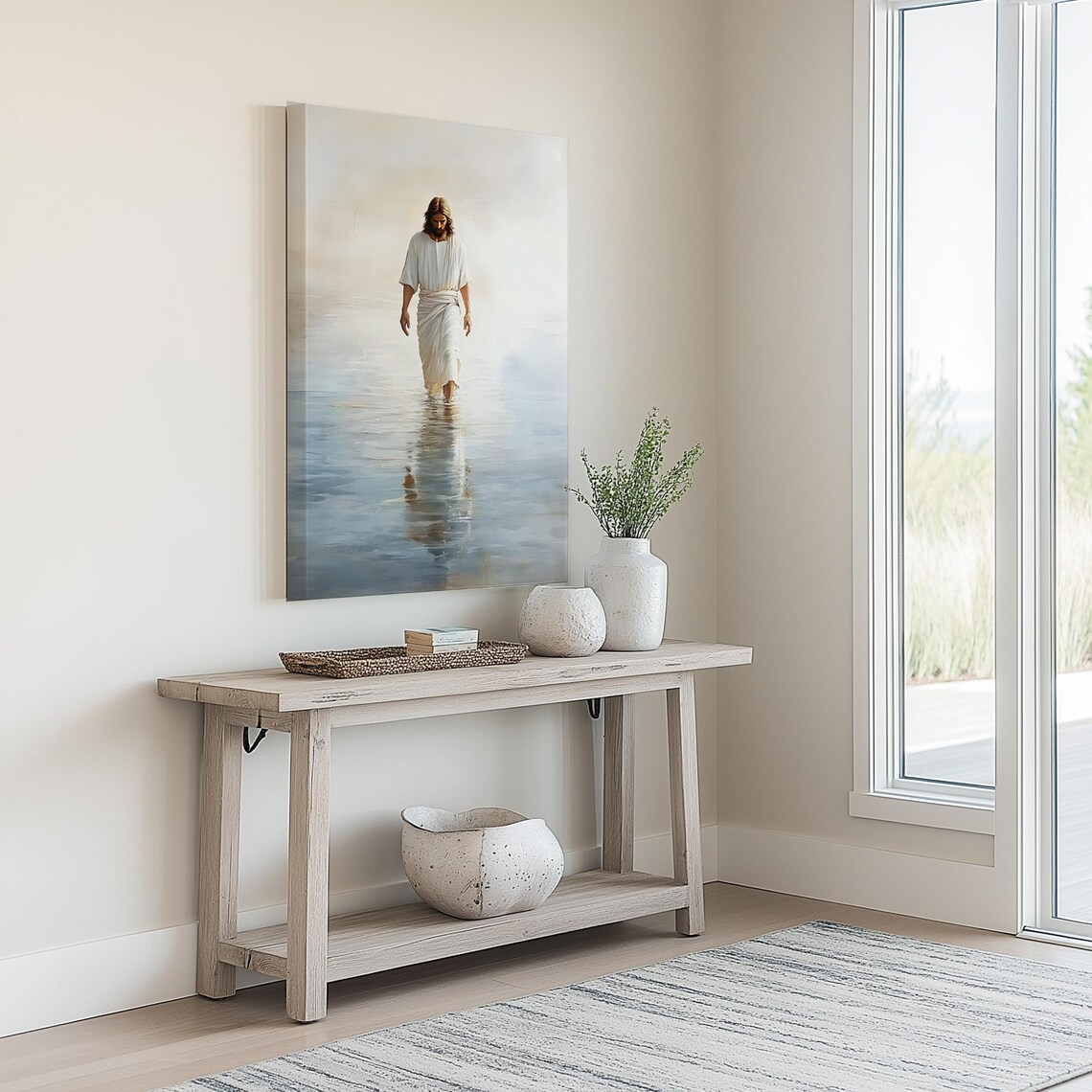 Jesus Christ Walking Toward Viewer On Calm Still Water Poster - Image 4