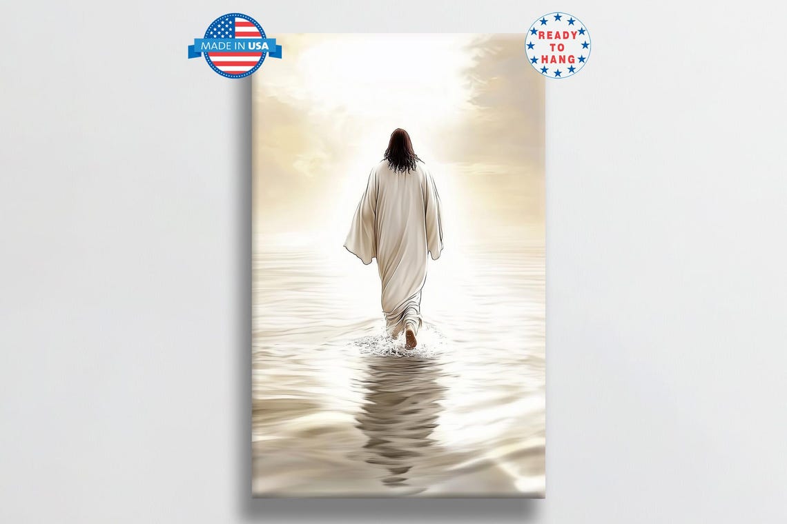 Jesus Walking On Calm Water Into Soft Heavenly White Light Poster