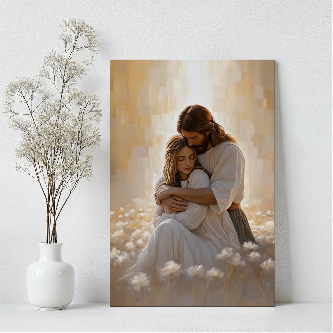 Jesus Christ Hugging Woman Art Christian Home Decor Jesus Painting Jesus Art Print With Girl Modern Catholic Art For Bedroom Bible Art - Image 6