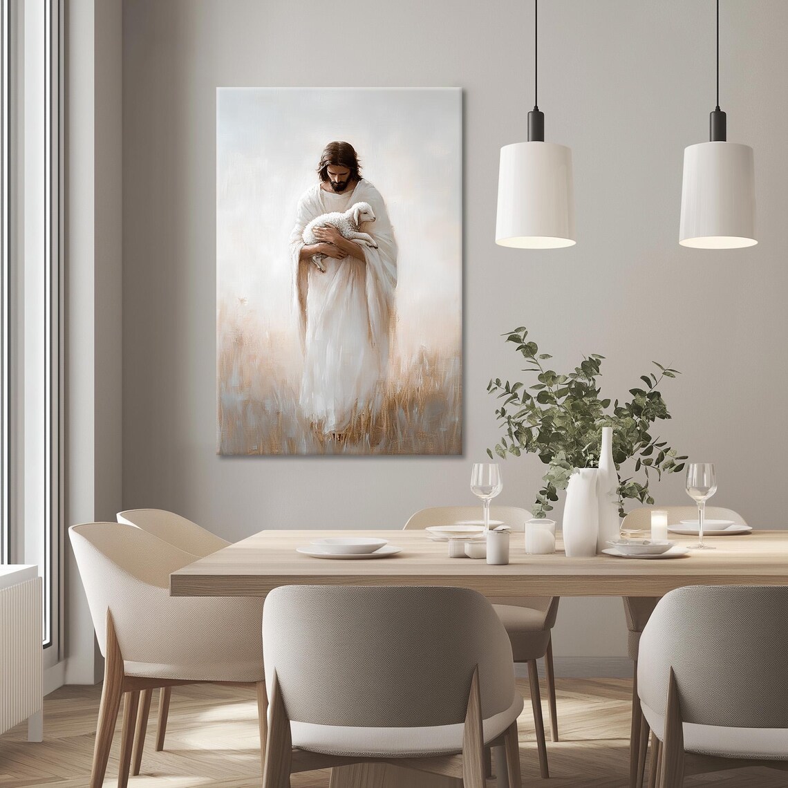 Jesus Christ Carrying Lamb In Golden Wheat Field Christian Poster - Image 2