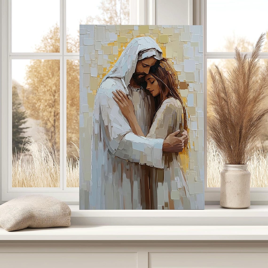His Love Abstract Christian Wall Art Jesus Hugging Girl Painting Jesus Art Print Lds Art Bible Wall Art Jesus And Woman Artwork - Image 5