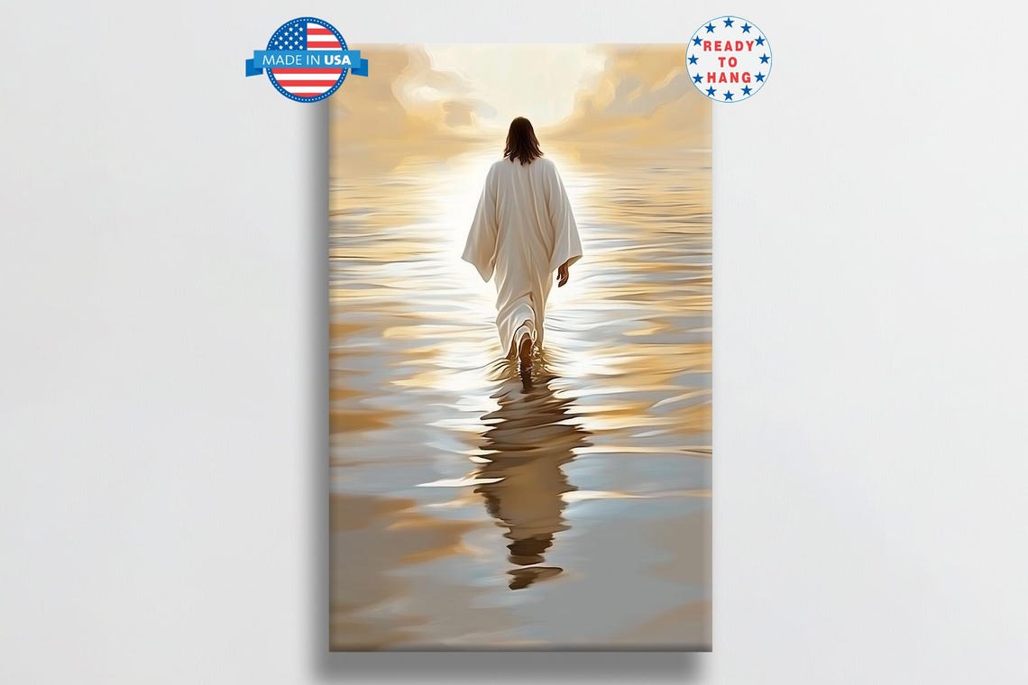 Jesus Walking On Water Golden Sunset Glow Reflection Poster Art