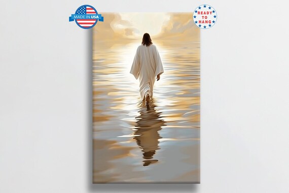 Jesus Walking On Water Golden Sunset Glow Reflection Poster Art