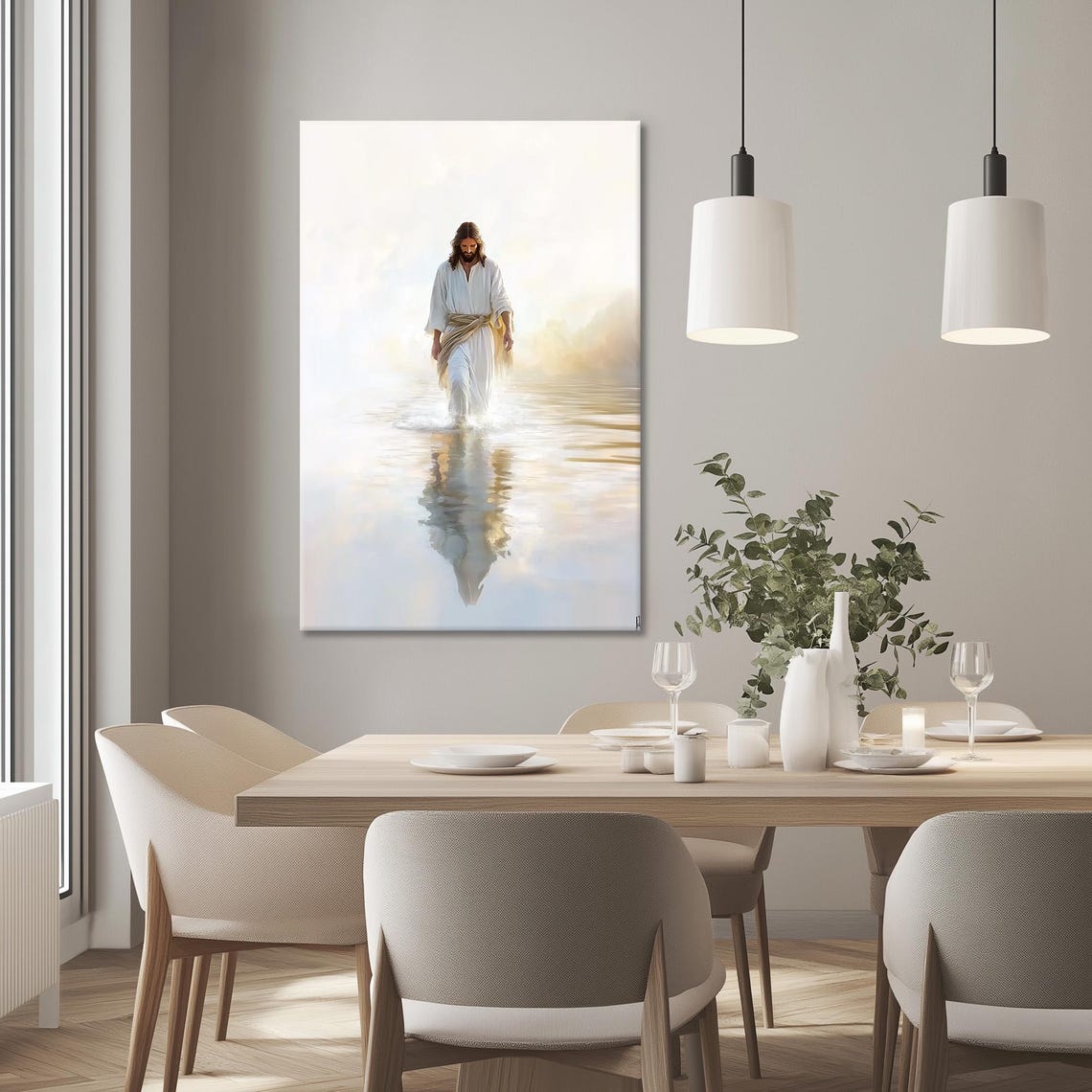 Jesus Walking Toward You On Mirror Calm Reflective Water Poster - Image 3
