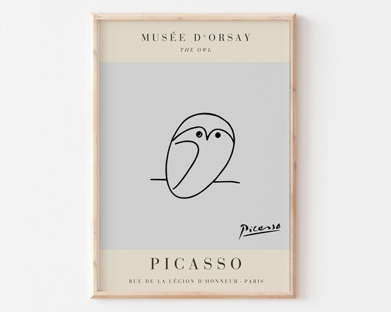 Picasso The Owl Minimalist Line Drawing on Grey Museum Poster