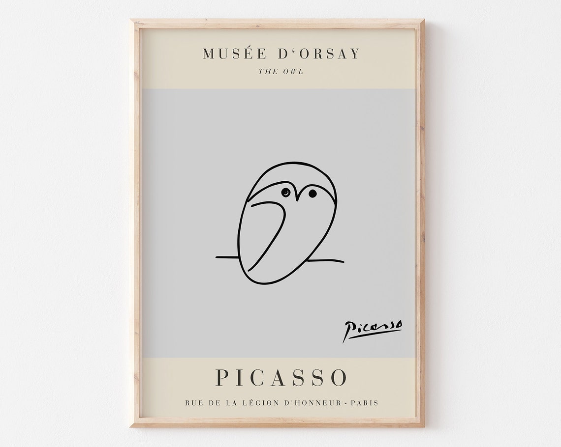 Picasso The Owl Minimalist Line Drawing on Grey Museum Poster
