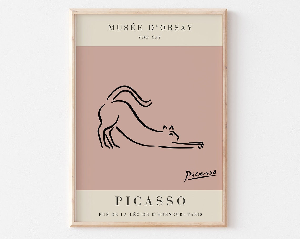 Picasso The Cat Minimalist Stretching Line Drawing Art Poster - Image 3