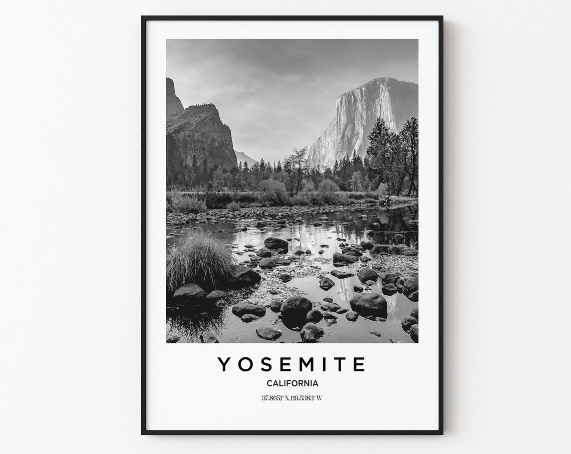 Yosemite Travel Poster Yosemite Print Yosemite Photo Print Black And White Photography Monochrome Travel Photography California Travel