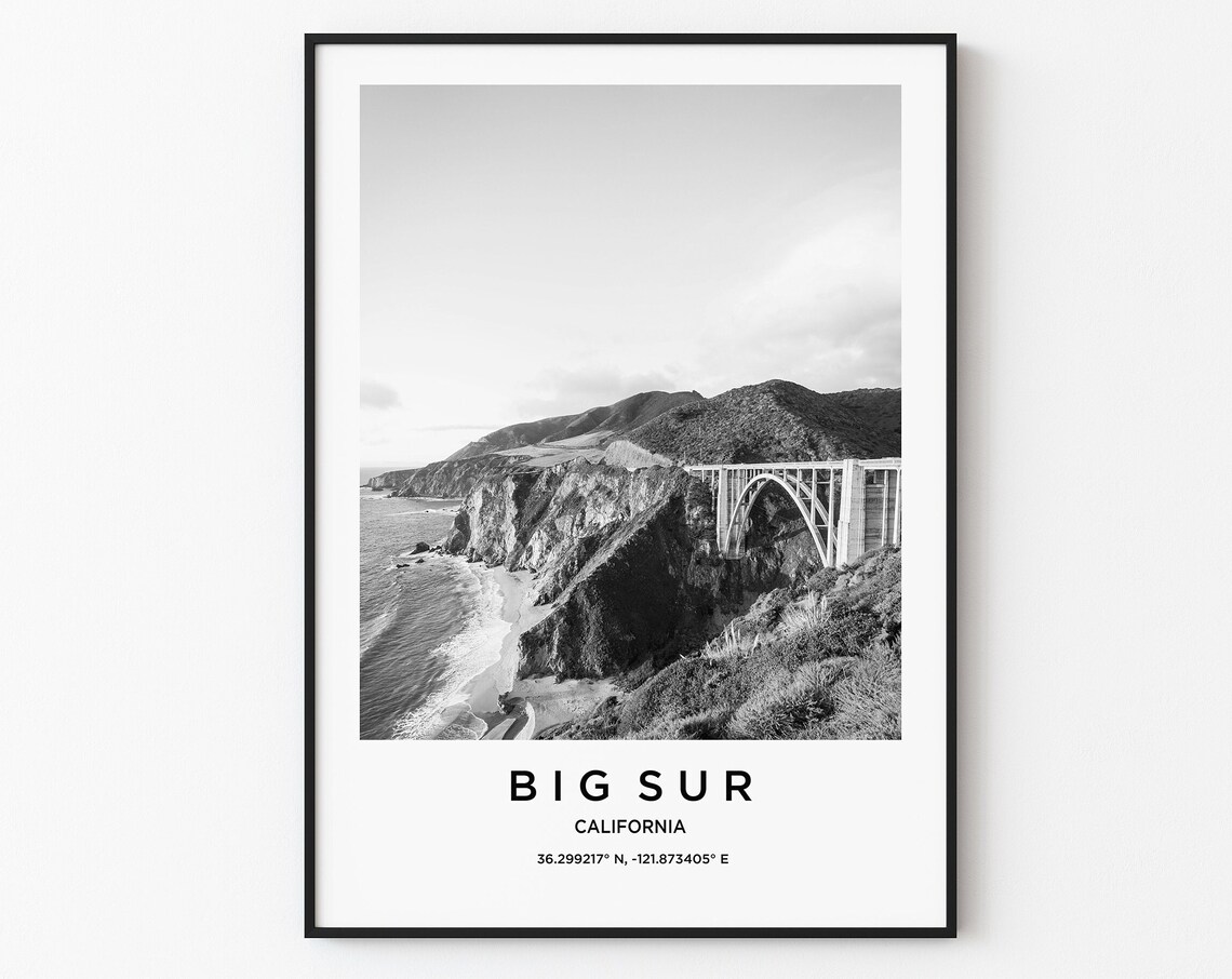 Big Sur California Bixby Creek Bridge Coastal Cliff Black White Poster