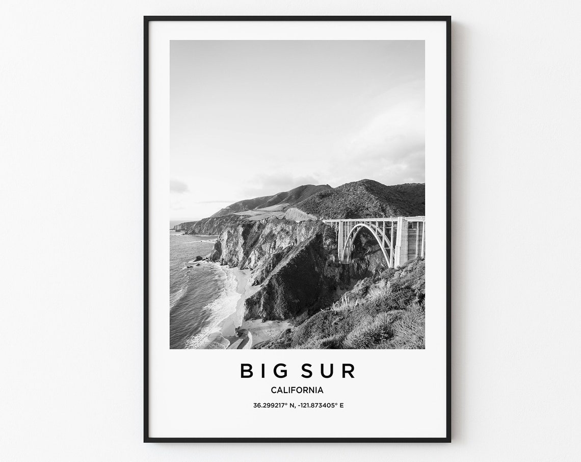 Big Sur Travel Poster Big Sur Print Big Sur Photo Print Black And White Photography Monochrome Travel Photography California Travel