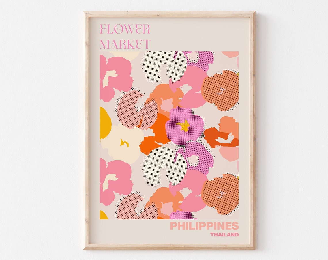 Philippines Flower Market Poster Pink Halftone Floral Artwork