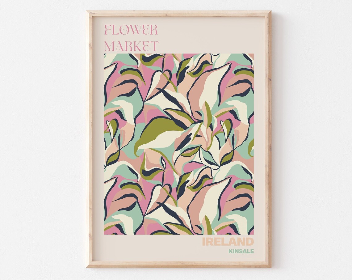 Ireland Kinsale Flower Market Abstract Pink Green Leaf Art Poster