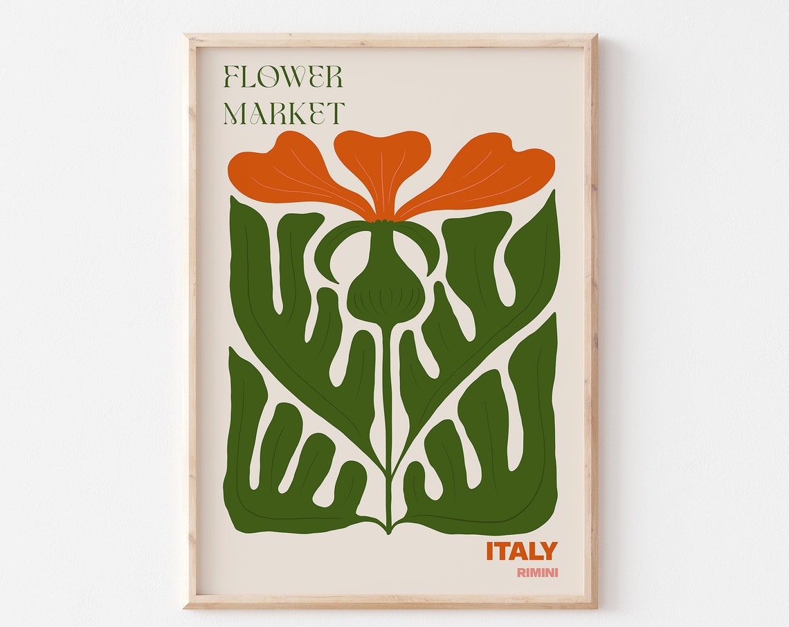 Italy Flower Market Poster Rimini Art Deco Green Floral Artwork