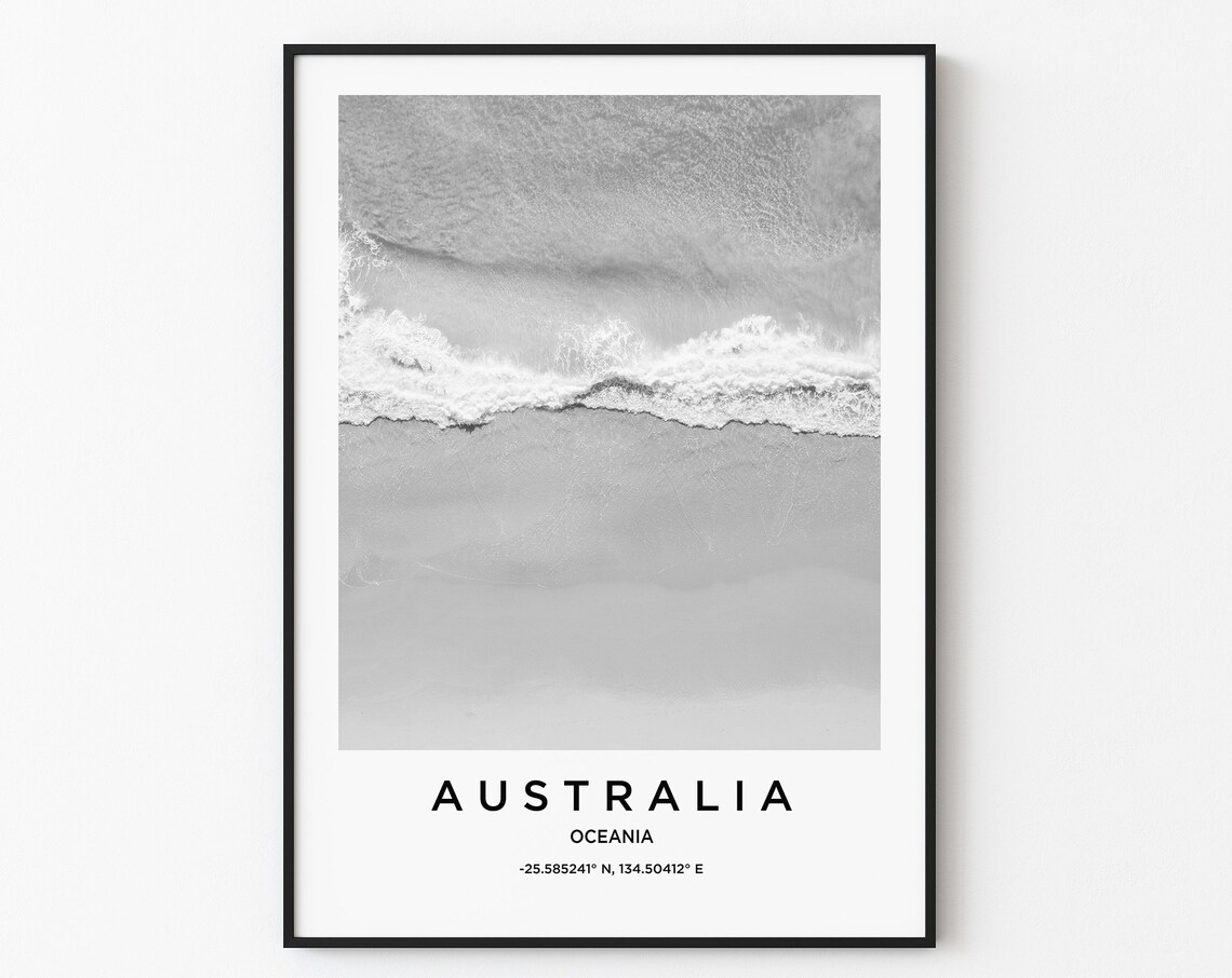 Australia Minimal Aerial Beach Wave Black and White Photo Poster