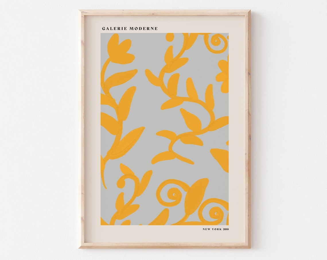 Galerie Moderne Yellow Botanical Vine Gray Modern Abstract Poster