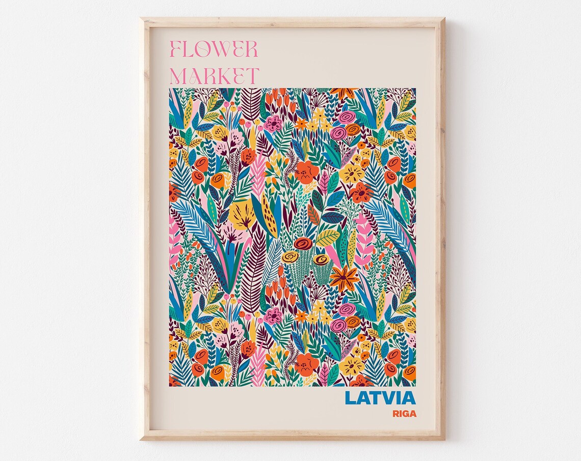 Latvia Riga Flower Market Colorful Wildflower Pattern Art Poster