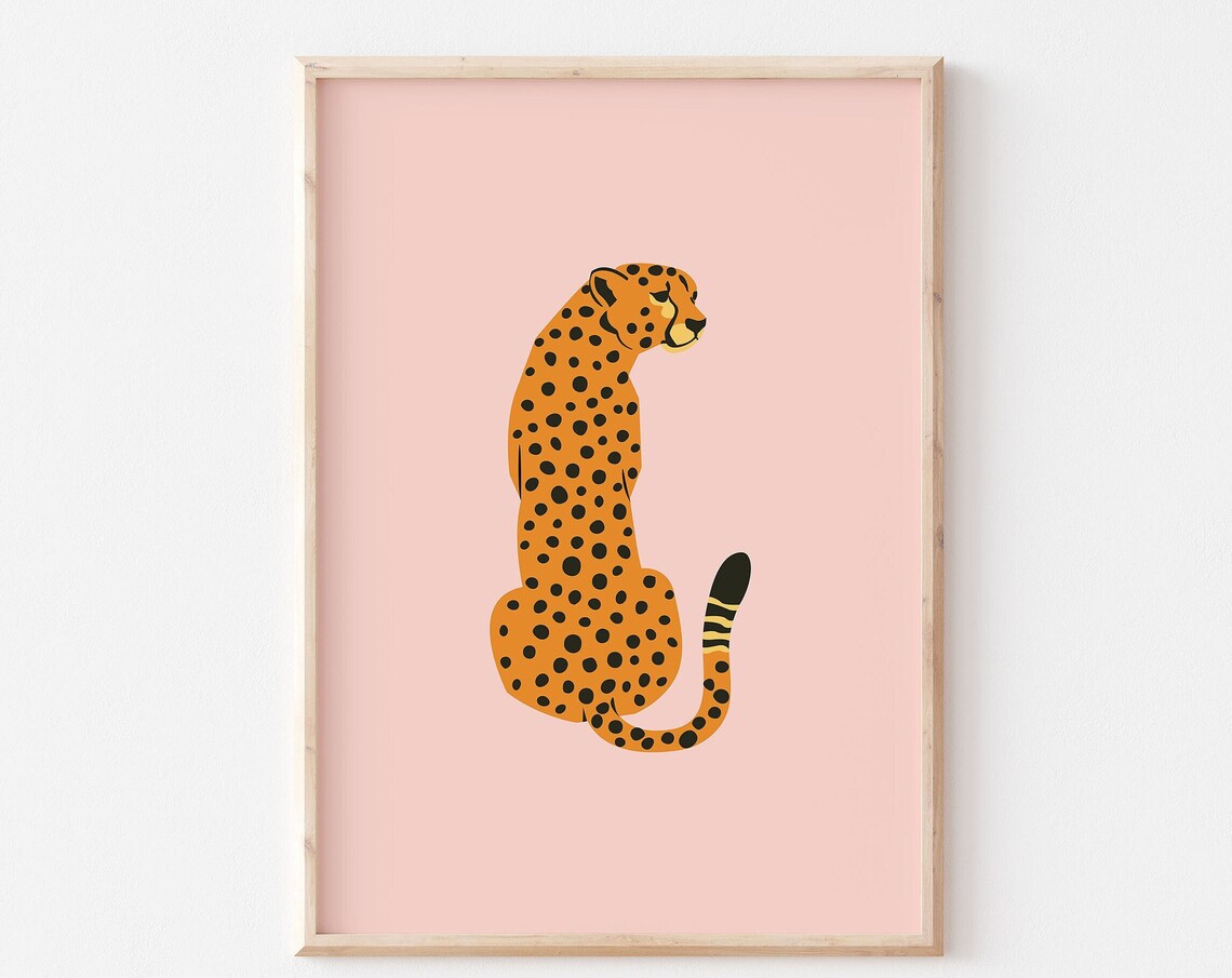 Sitting Cheetah Spotted Cat Blush Pink Pop Art Animal Wall Print