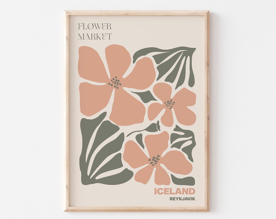 Iceland Reykjavik Calm Terracotta Blossom Flower Market Poster