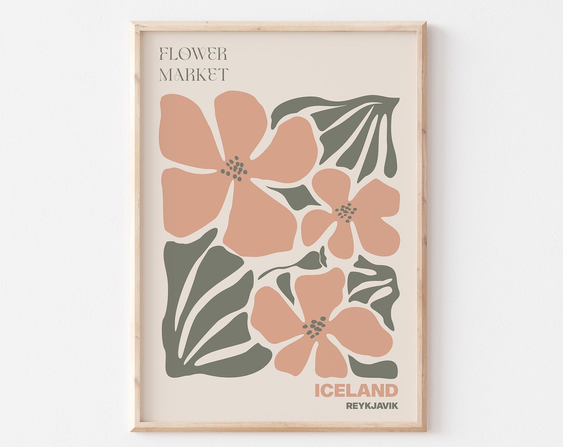Reykjavik Poster Reykjavik Wall Art Reykjavik Personalised Travel Poster Reykjavik Flower Market Print Floral Wall Iceland Poster