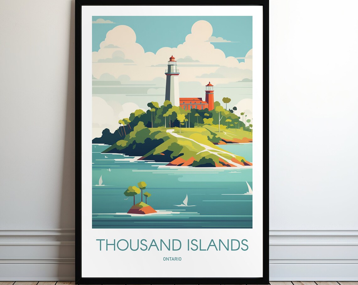 Thousand Islands Ontario Lighthouse Sailboats Coastal Travel Poster - Image 2