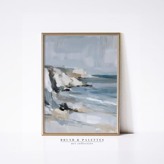 Abstract Coastal Cliff Art Print, Minimalist Seascape