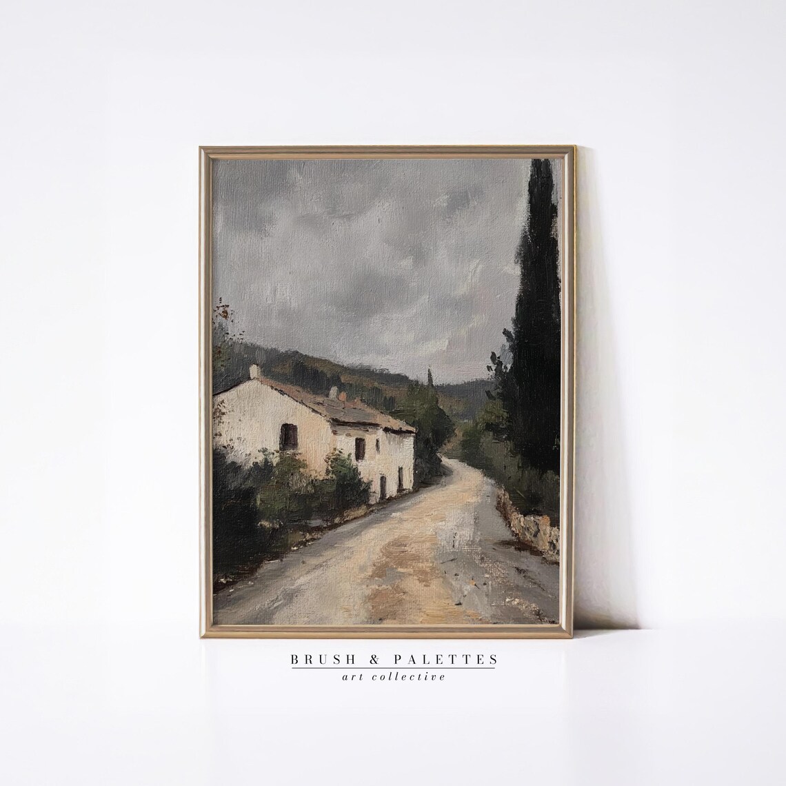 Rustic Cottage on Country Road Cypress Moody Vintage Painting Poster
