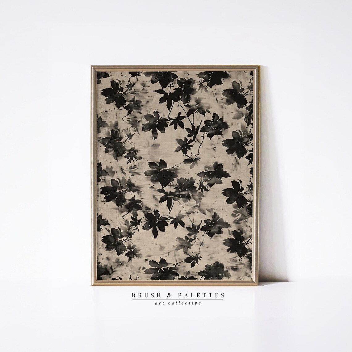 Monochrome Ink Wash Botanical Leaves Minimalist Floral Wall Art