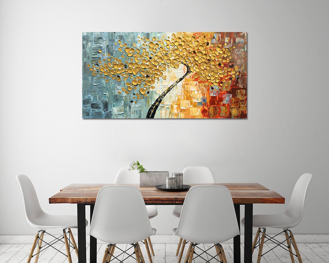 Gold Cherry Blossom Painting, Abstract Floral Art Print - Image 4