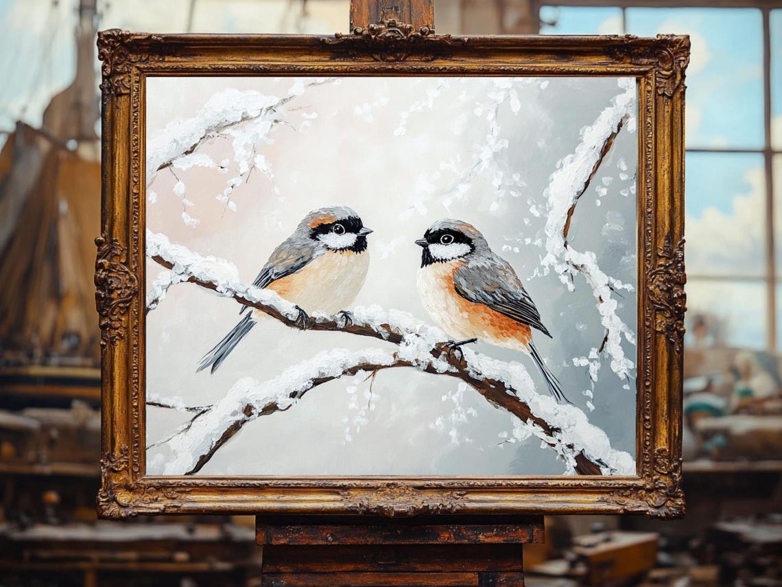 Winter Birds Art Winter Scene Print Country Home Decor Oil Painting Cottage Core Art Best Gifts Vintage Painting Prints - Image 2
