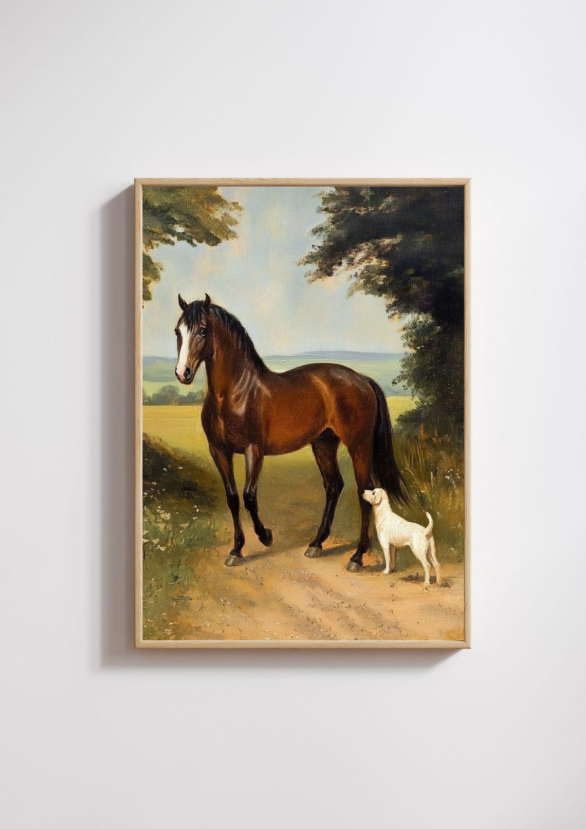 Horse And Dog In Countryside Path Rural Animal Friendship Vintage Oil Painting Cottagecore Wall Art Wall Art Prints - Image 2