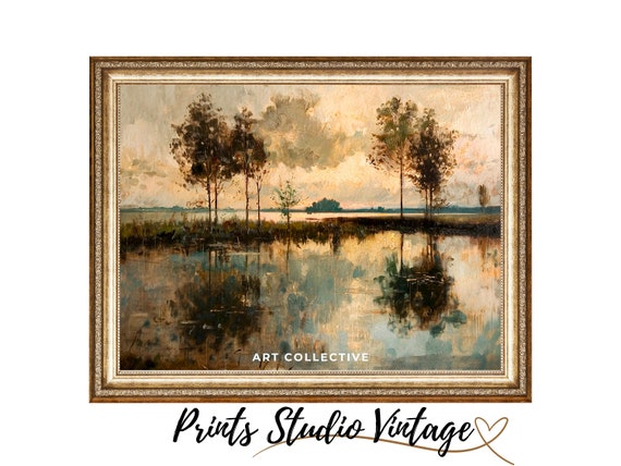 Lake Artwork Landscape Painting Trees Wall Art Countryside Print Lake Painting Landscape Art Nature Artwork Lake Print