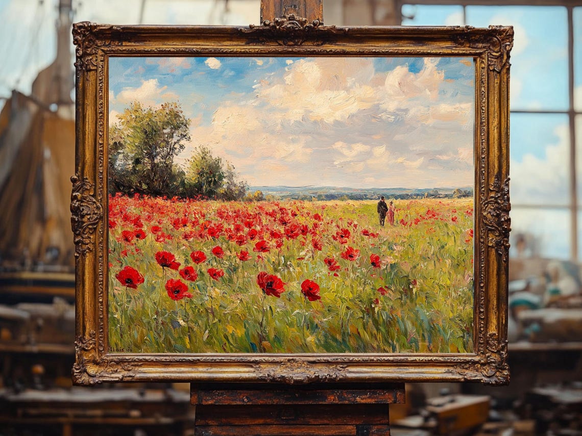 Field Of Poppies Country Wall Decor Nature Art Oil Painting Cottage Core Art Best Gifts Vintage Painting Art Prints - Image 2