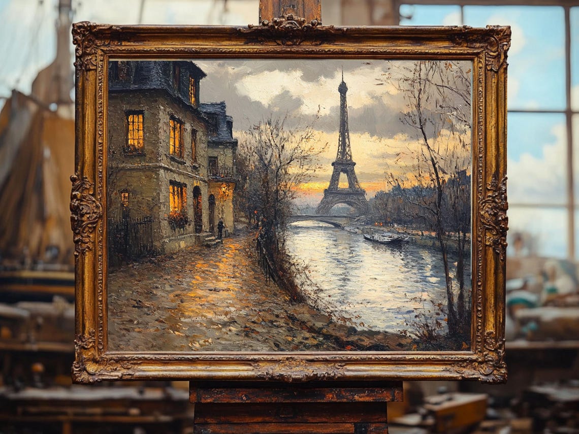 Eiffel Tower Paris Cityscape Vintage Style Art Print - Image 3