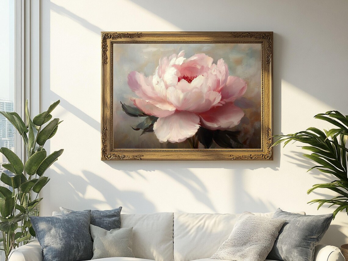 Pink Peony Oil Painting, Vintage Floral Art Print - Image 2