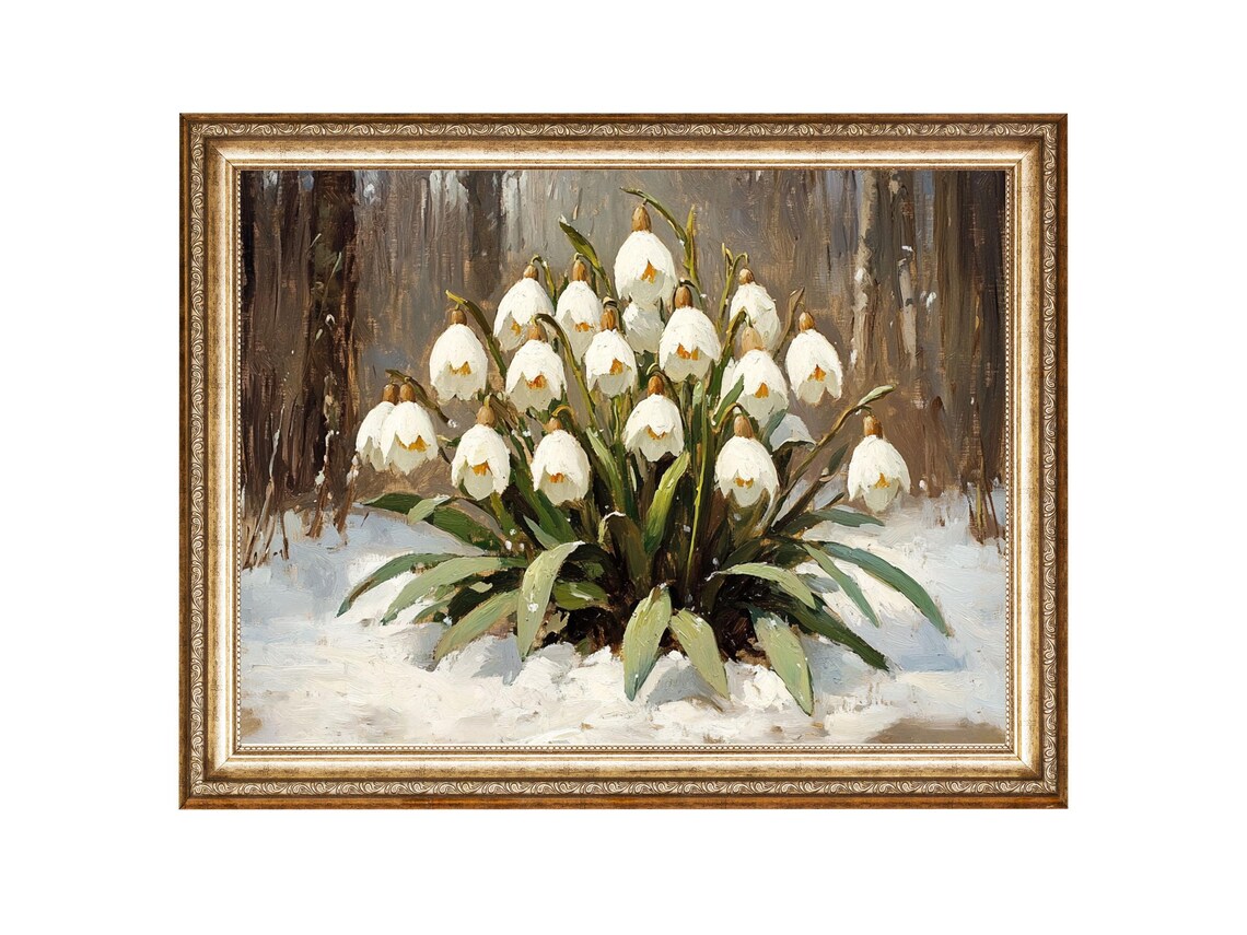 Snowdrops Vintage Winter Art Print, Cottage Core