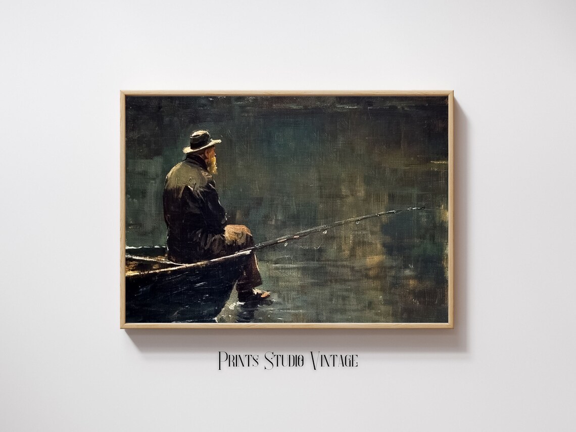 Fisherman Fishing Art Print, Lake House Decor - Image 3