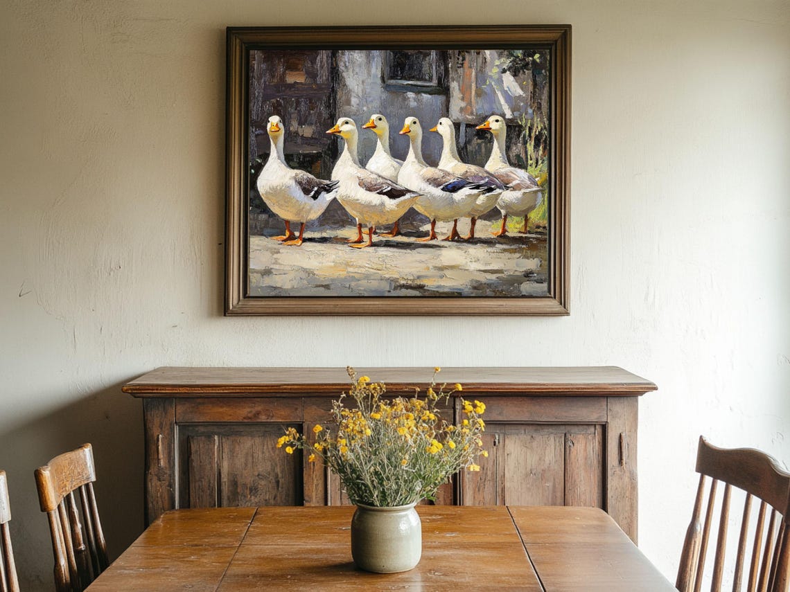 Geese Painting Rustic Farmhouse Country Animal Wall Art Oil Painting Cottage Core Art Best Gifts Vintage Painting Prints - Image 2