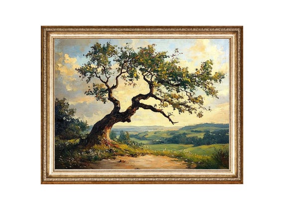 Tree Art Countryside Wall Art Landscape Painting Oil Painting Cottage Core Art Vintage Painting Wall Art Prints