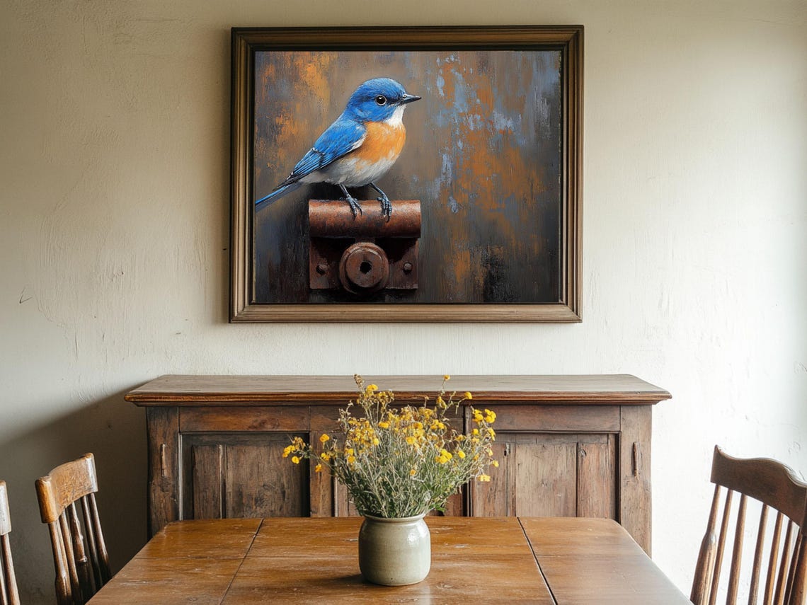Bluebird Painting Farmhouse Bird Nature Wall Art Oil Painting Cottage Core Art Vintage Painting Wall Art Prints - Image 2
