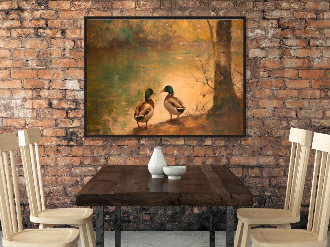 Duck Art, Vintage Style Pond Painting - Image 2
