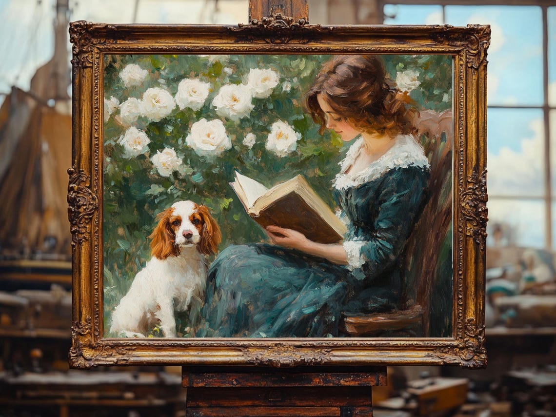 Rose Garden Girl Reading, Vintage Cottagecore Art Print - Image 2