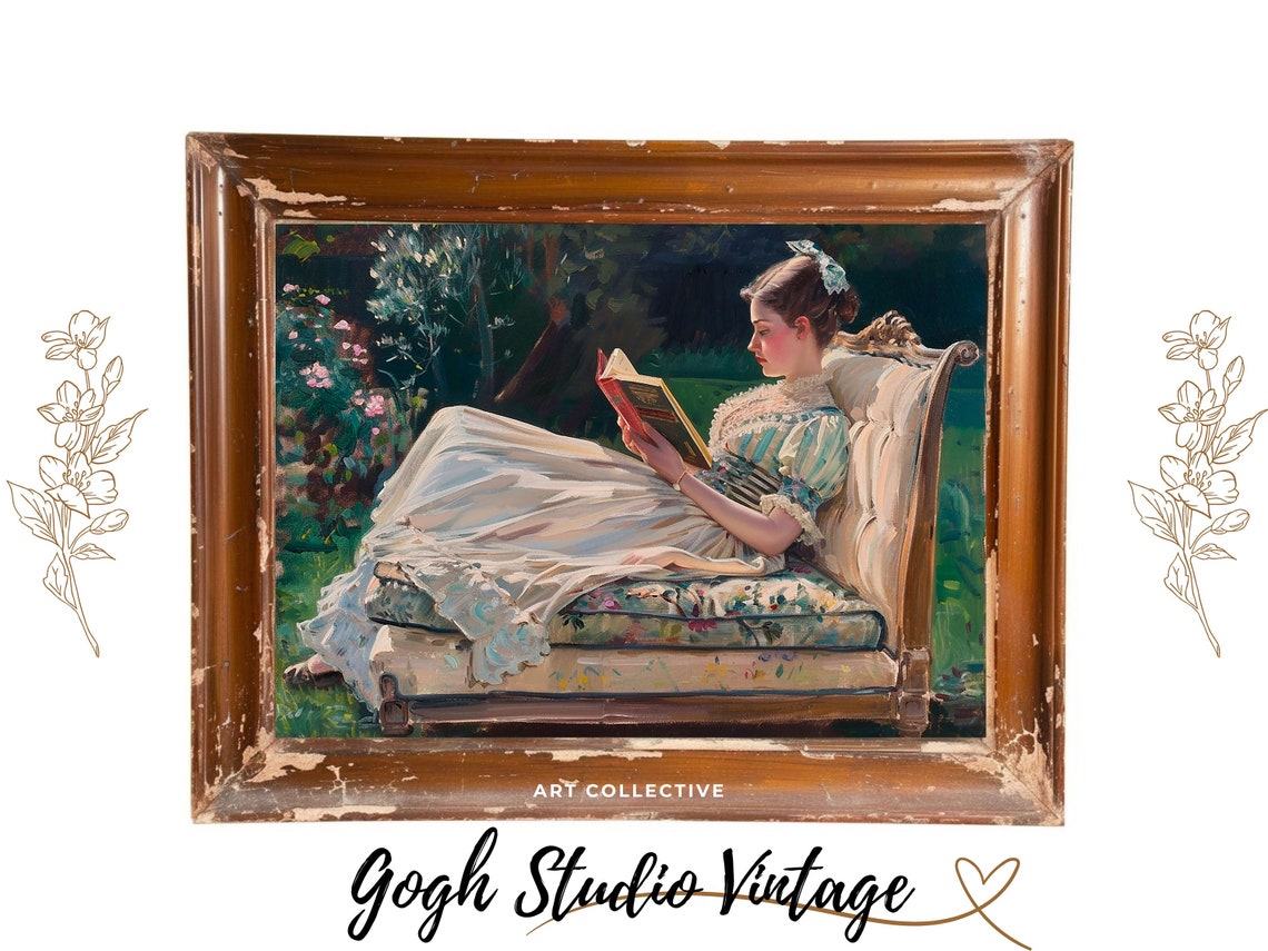 Portrait Painting Woman Reading Book Print Woman Portrait Vintage Oil Painting Wall Art Print - Image 2