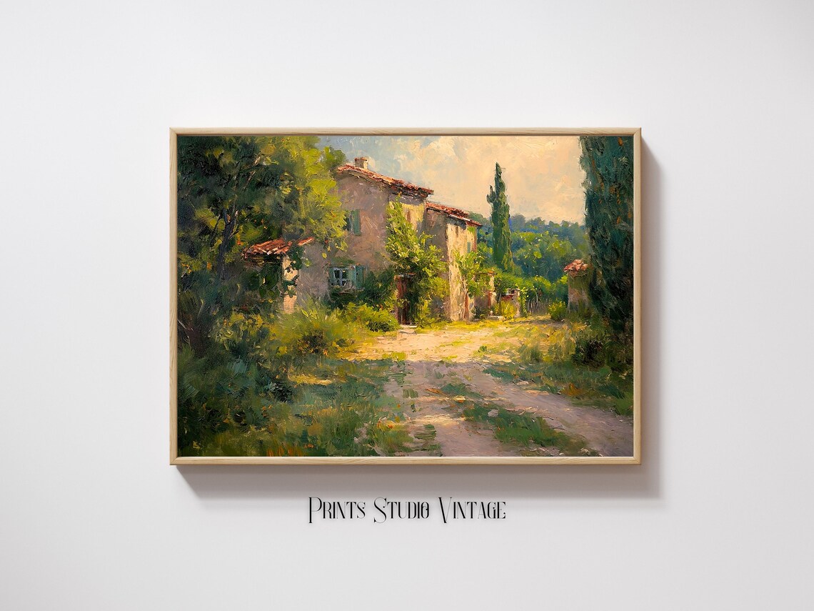 French Landscape Painting Provence Art Village Painting Vintage Oil Painting Wall Art Print - Image 3