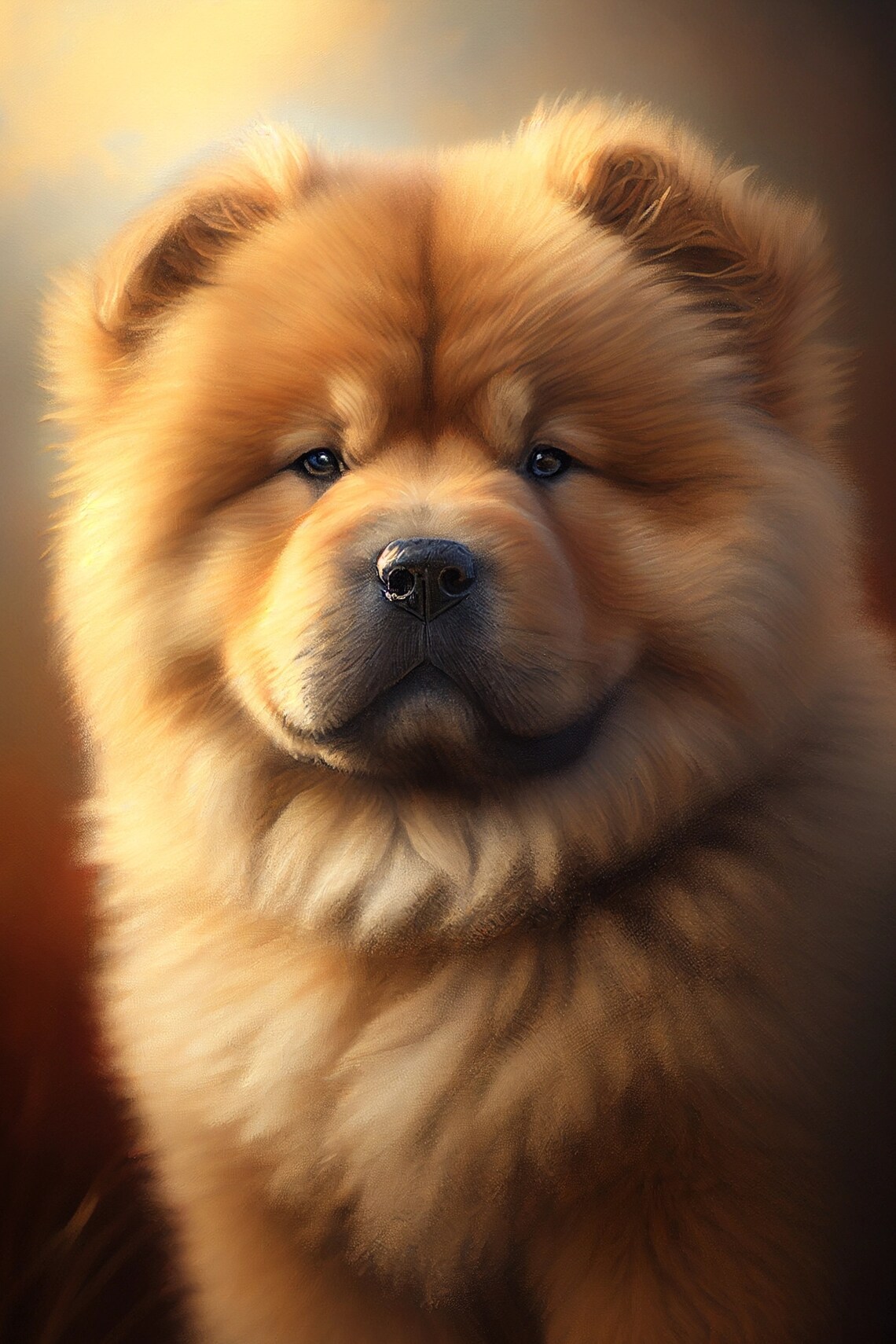 Fluffy Chow Chow Puppy Face Front Portrait Dog Painting Poster - Image 2
