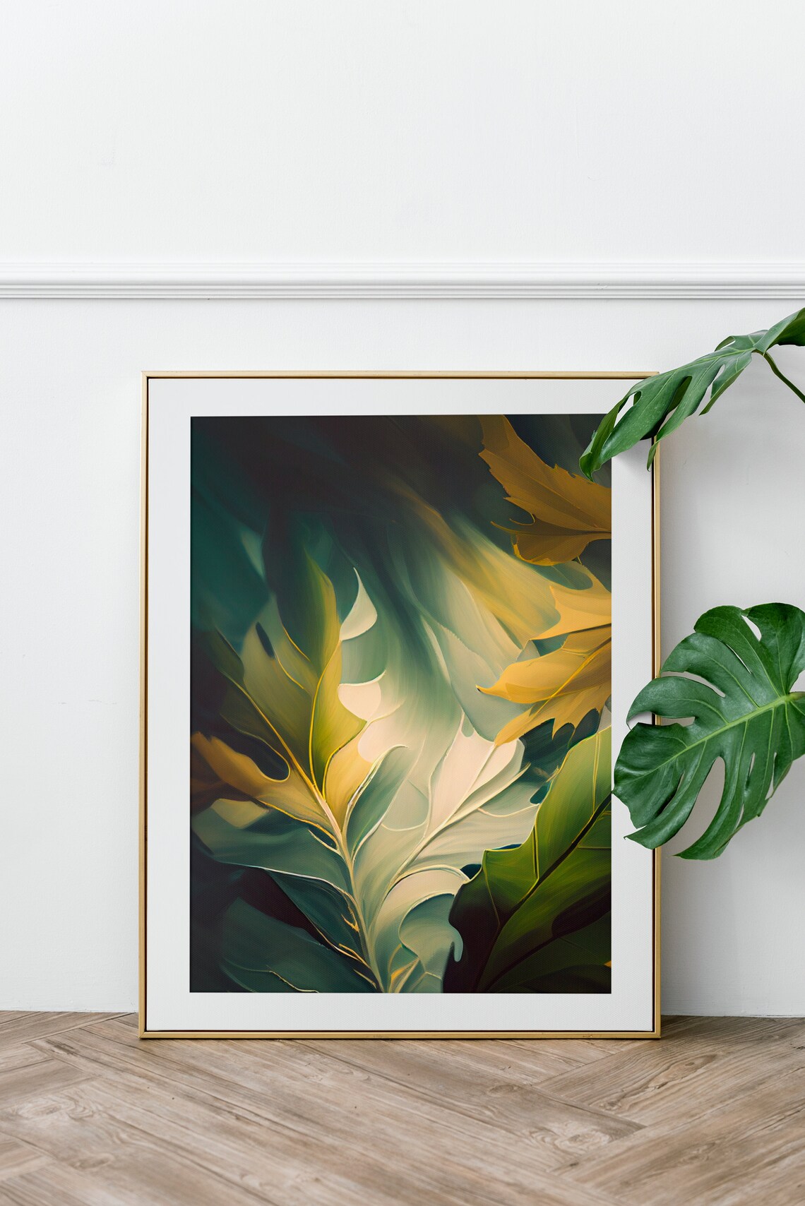 Abstract Golden Green Large Foliage Botanical Painting Poster - Image 3