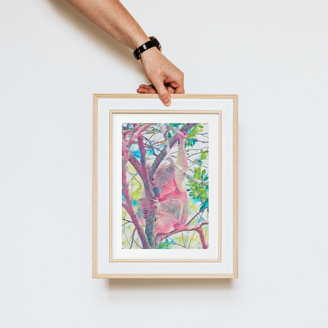 Sleeping Koala in Colorful Tree Psychedelic Low Poly Animal Poster - Image 3