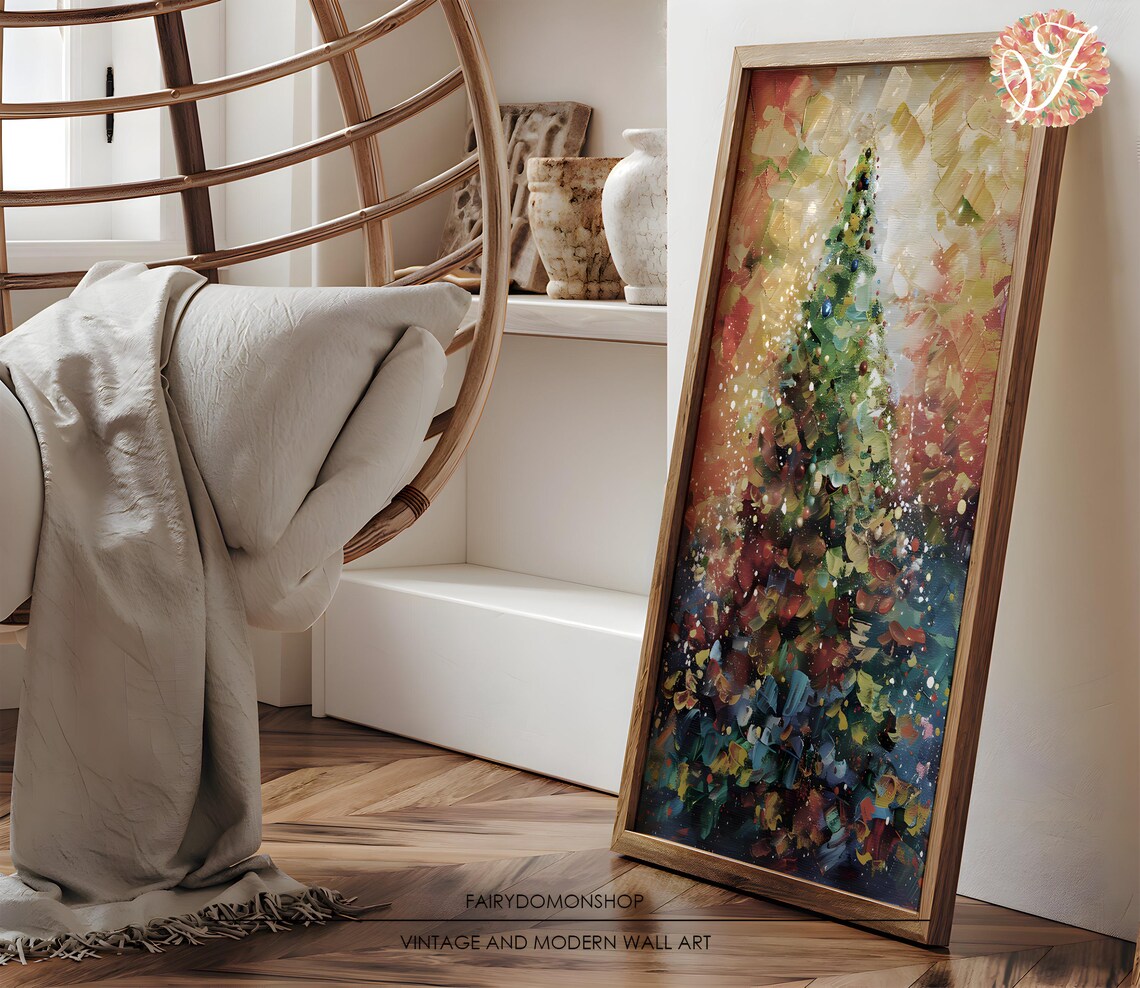 Abstract Christmas Tree Impasto Poster Colorful Festive Holiday Decor - Image 3