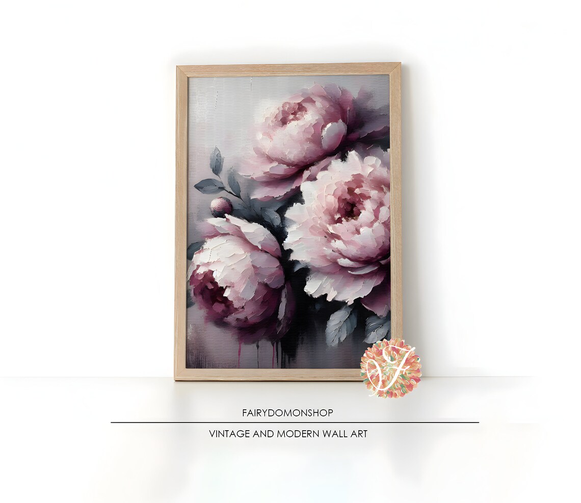Blush Peony Botanical Oil Painting Poster Vintage Floral Elegant Decor